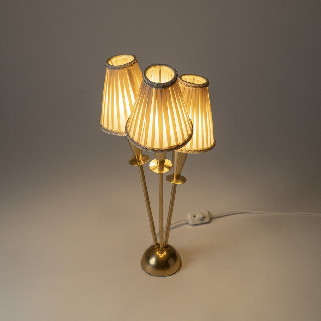 Three-Arm Brass Table Lamp, 1950s