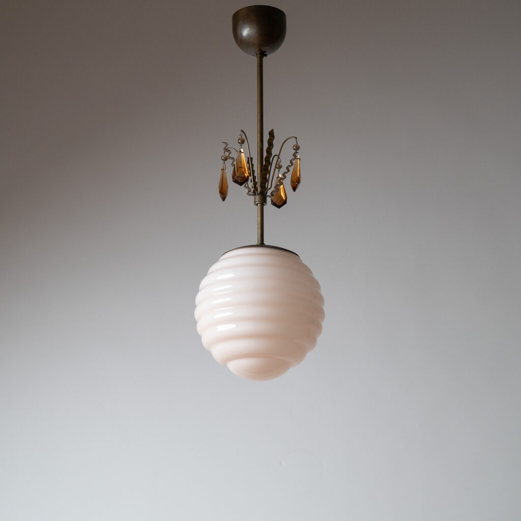 Art Deco Brass And Glass Pendant, 1930s
