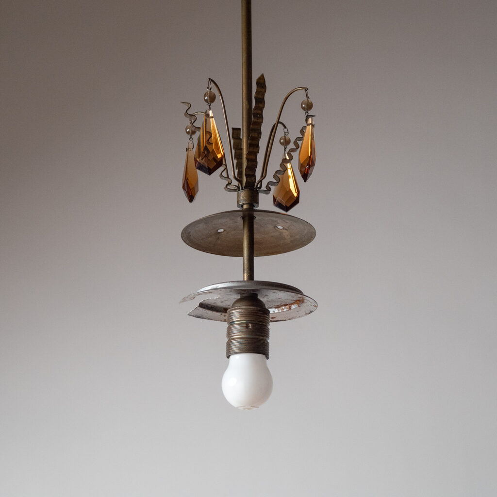 Art Deco Brass And Glass Pendant, 1930s