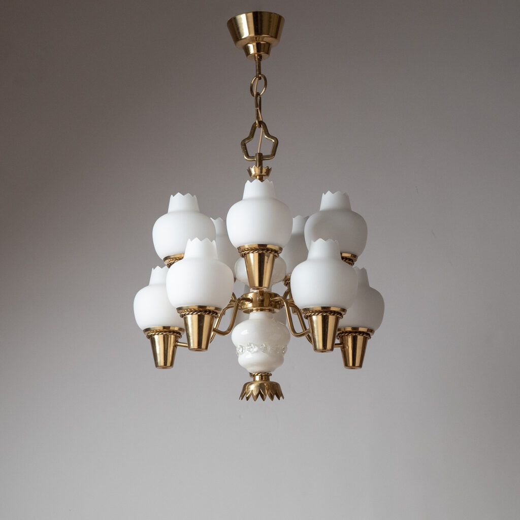 Hans Bergström Brass And Glass Chandelier, 1940s