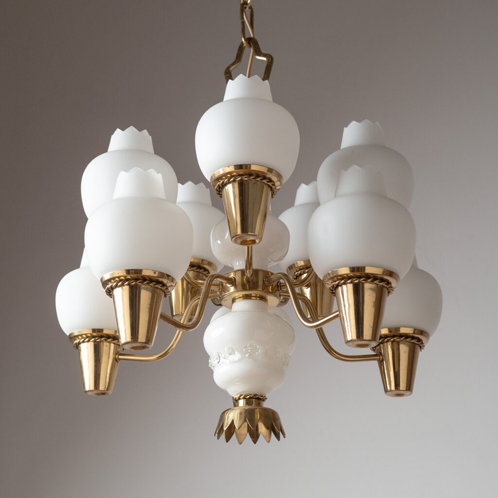 Hans Bergström Brass And Glass Chandelier, 1940s