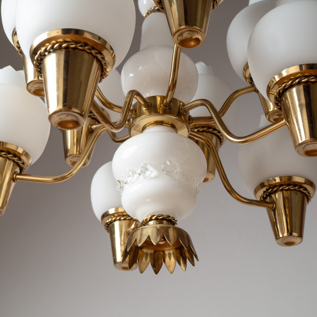 Hans Bergström Brass And Glass Chandelier, 1940s