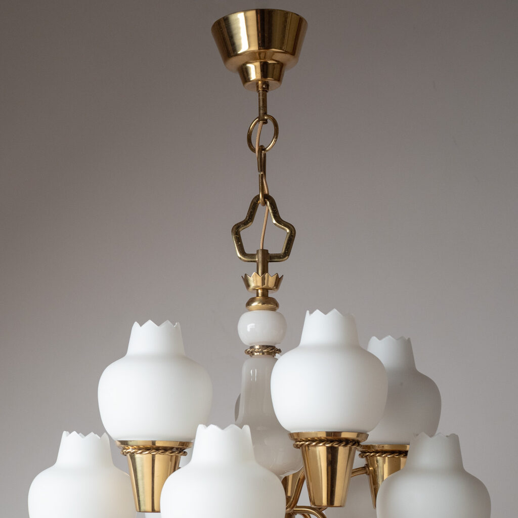 Hans Bergström Brass And Glass Chandelier, 1940s
