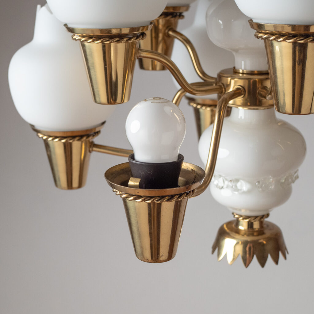 Hans Bergström Brass And Glass Chandelier, 1940s