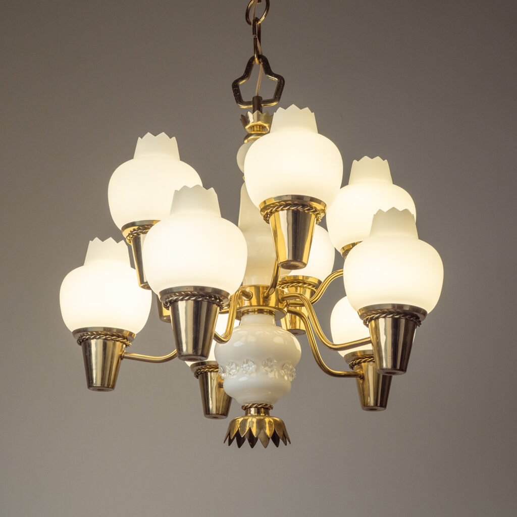Hans Bergström Brass And Glass Chandelier, 1940s