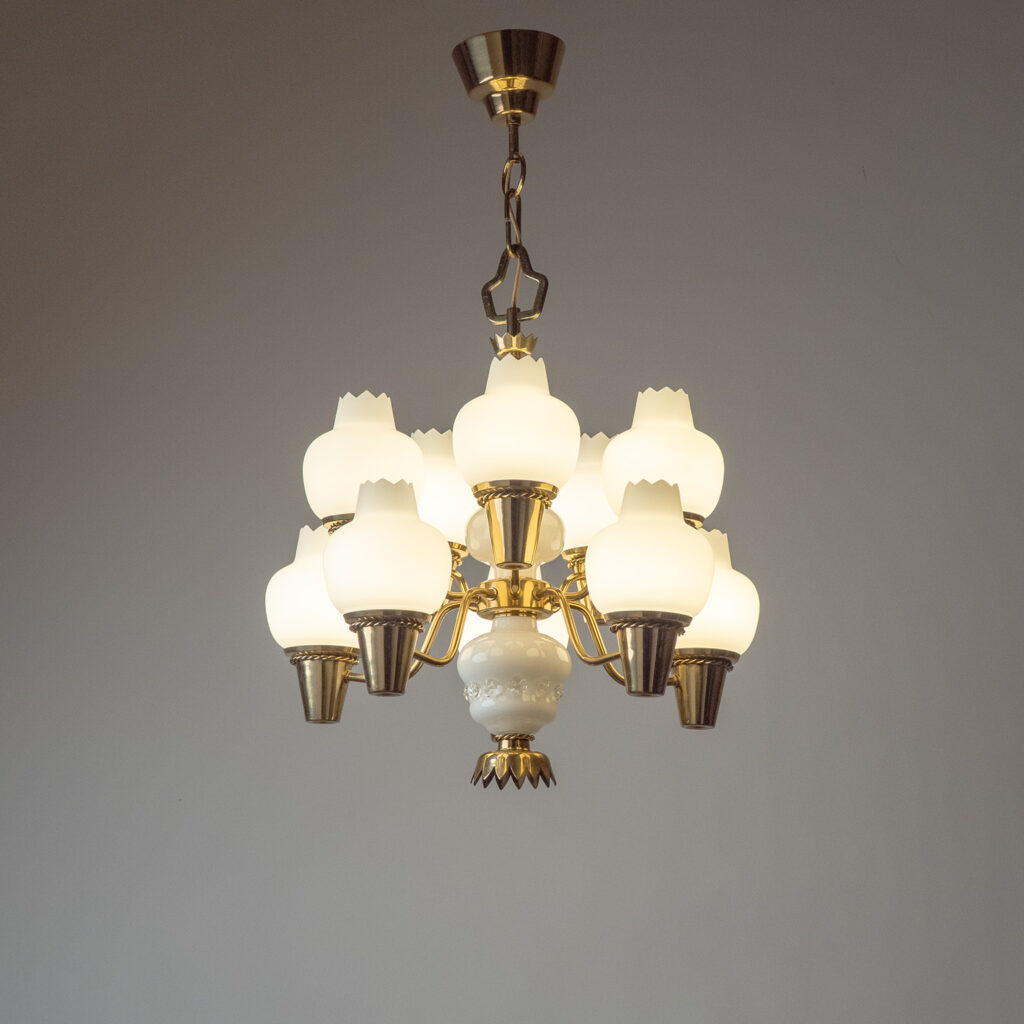 Hans Bergström Brass And Glass Chandelier, 1940s