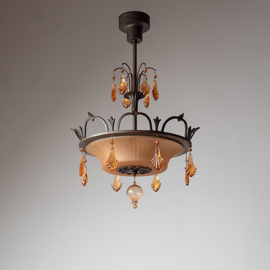 Swedish Grace Havana Glass Chandelier, 1930s