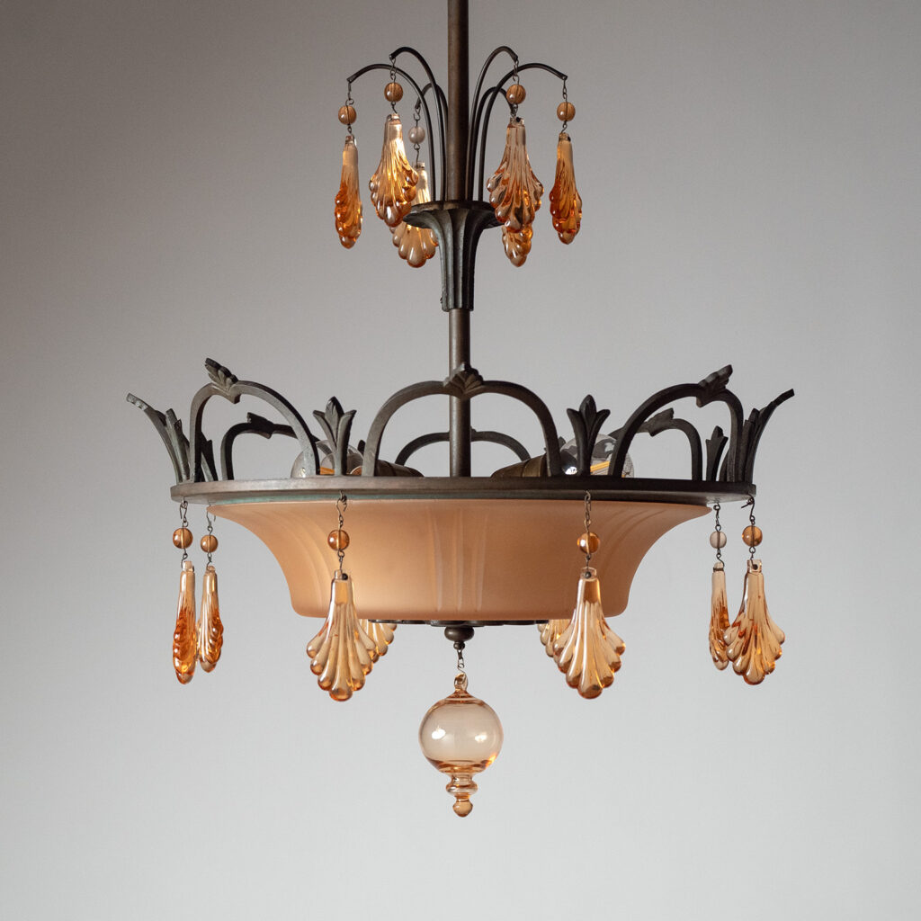 Swedish Grace Havana Glass Chandelier, 1930s