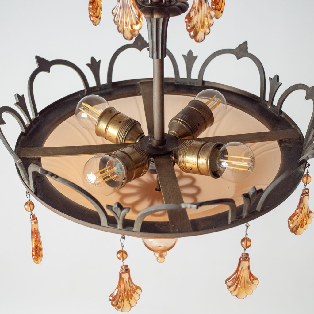 Swedish Grace Havana Glass Chandelier, 1930s