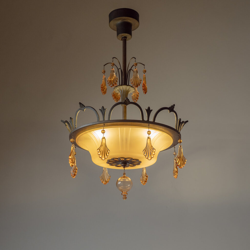 Swedish Grace Havana Glass Chandelier, 1930s