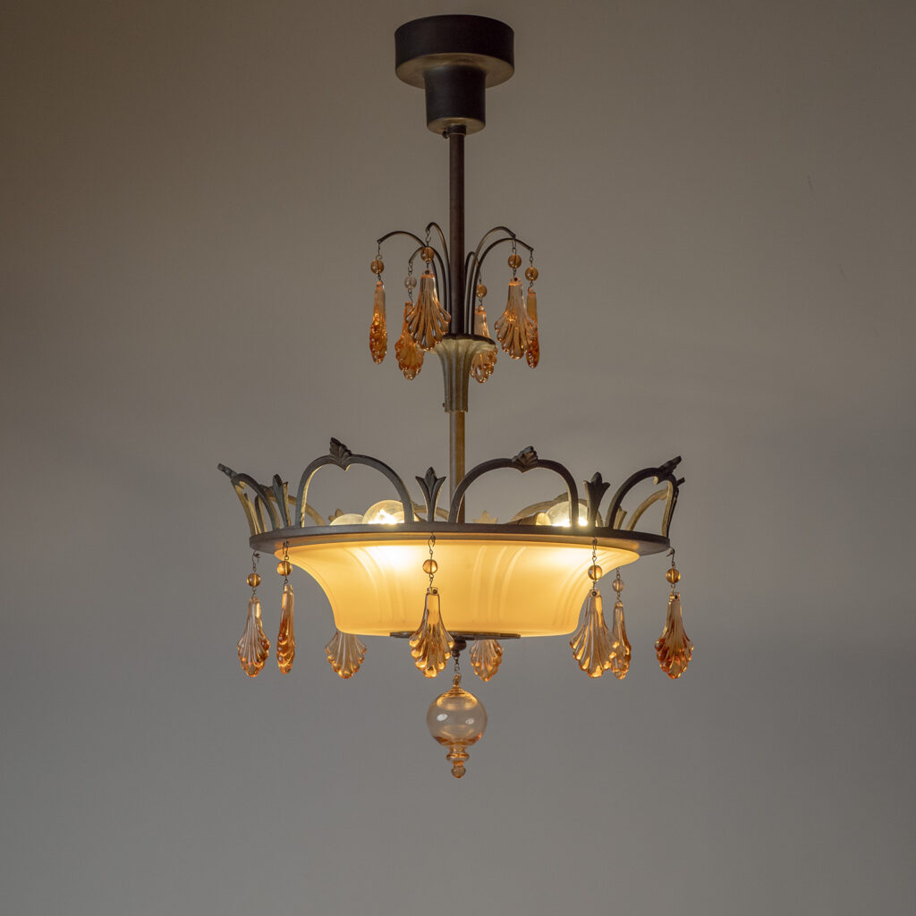 Swedish Grace Havana Glass Chandelier, 1930s