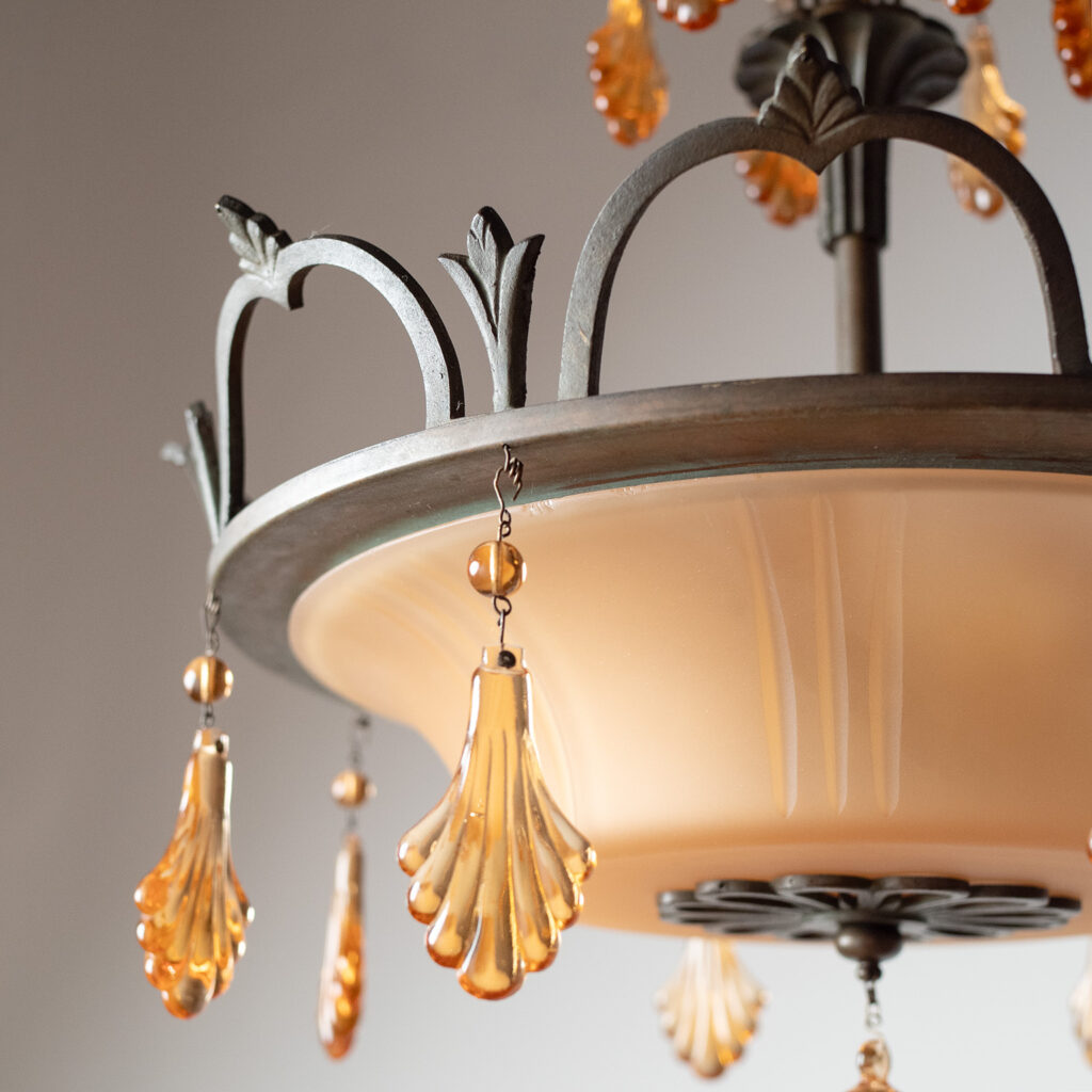 Swedish Grace Havana Glass Chandelier, 1930s