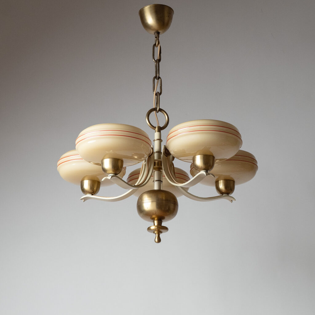 Swedish Brass And Painted Iron Chandelier, 1940s