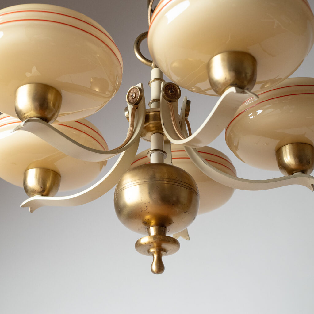 Swedish Brass And Painted Iron Chandelier, 1940s
