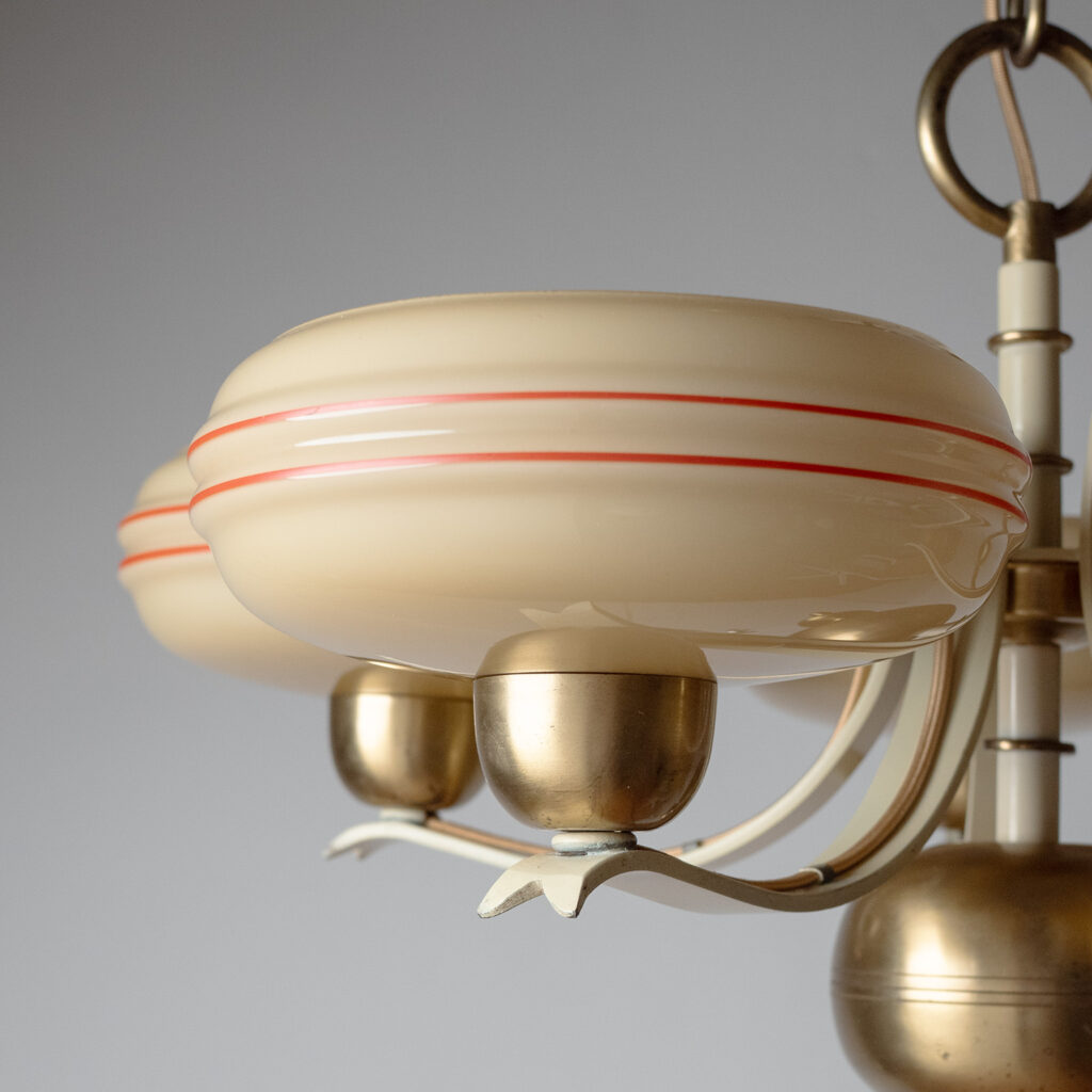 Swedish Brass And Painted Iron Chandelier, 1940s