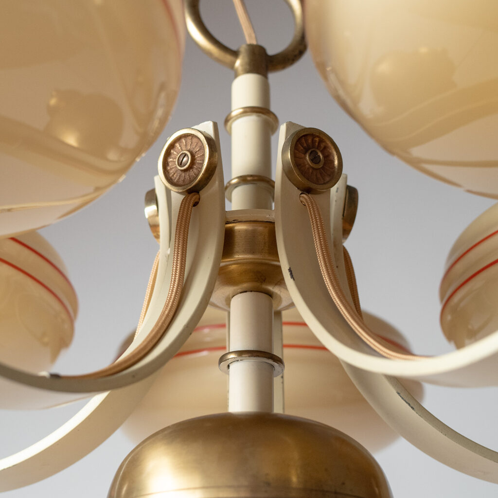 Swedish Brass And Painted Iron Chandelier, 1940s