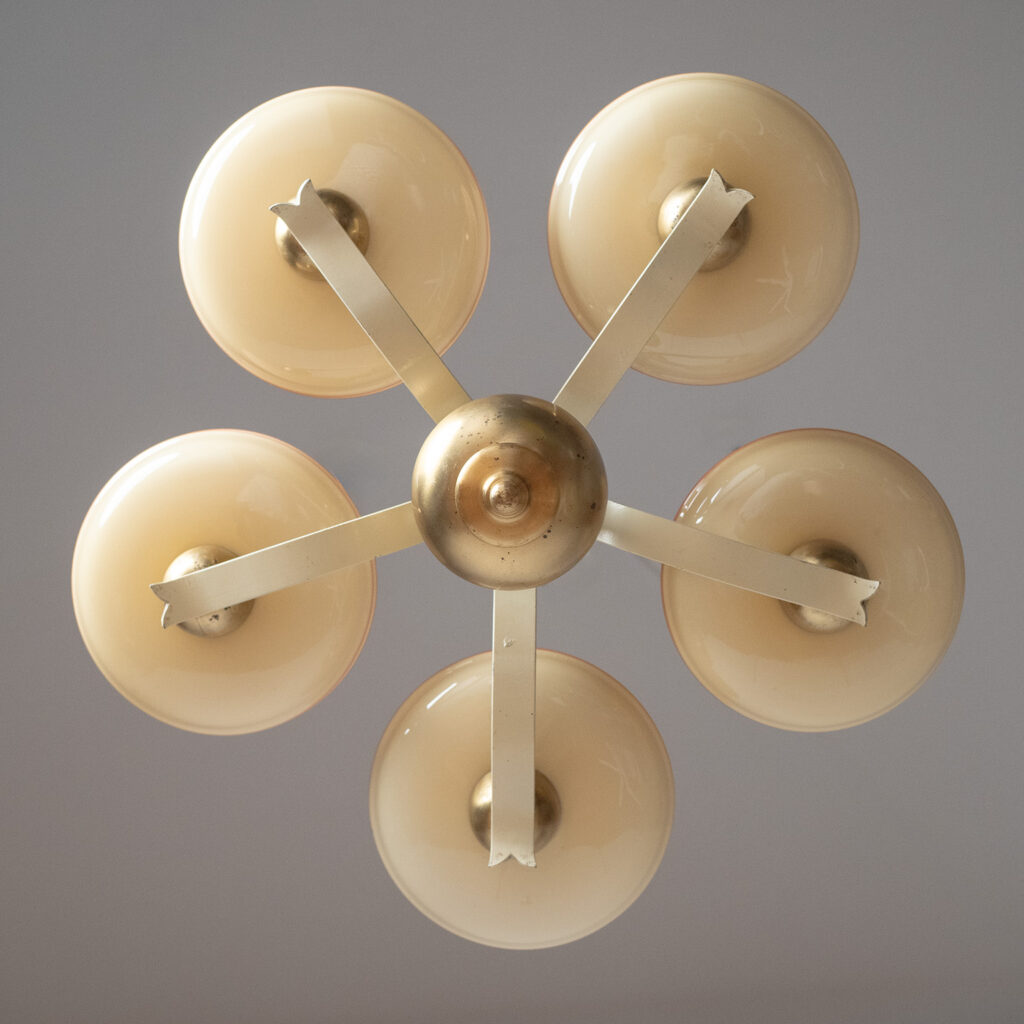 Swedish Brass And Painted Iron Chandelier, 1940s