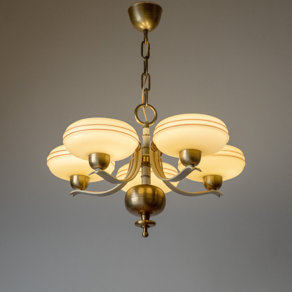 Swedish Brass And Painted Iron Chandelier, 1940s