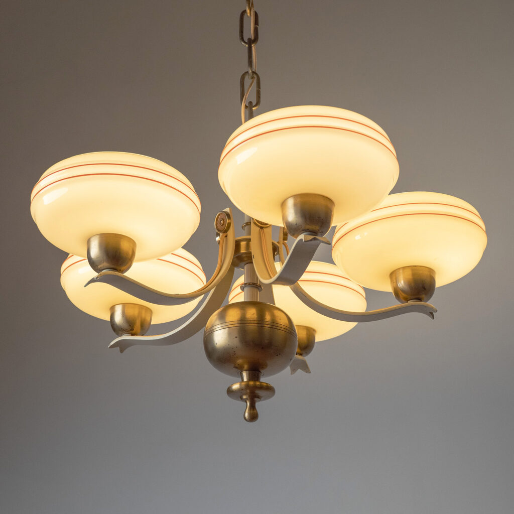Swedish Brass And Painted Iron Chandelier, 1940s