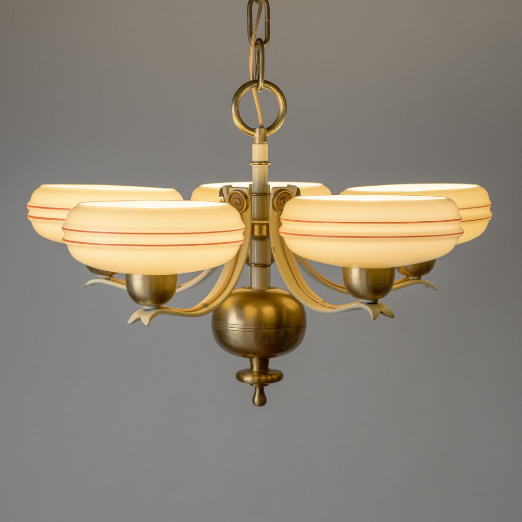 Swedish Brass And Painted Iron Chandelier, 1940s