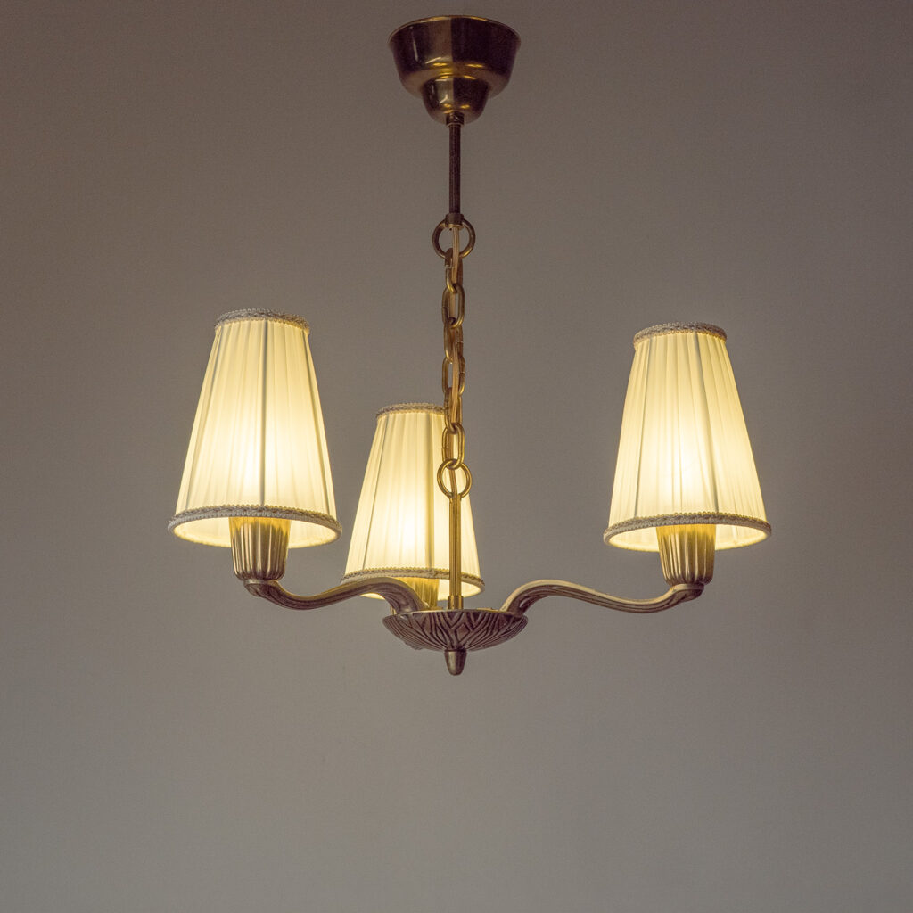 Swedish Brass Chandelier, Sonja Katzin, ASEA 1950s