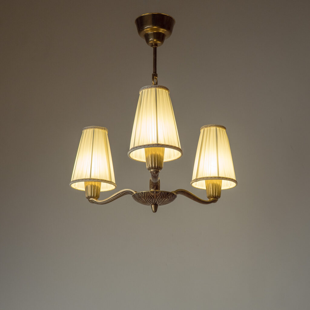 Swedish Brass Chandelier, Sonja Katzin, ASEA 1950s