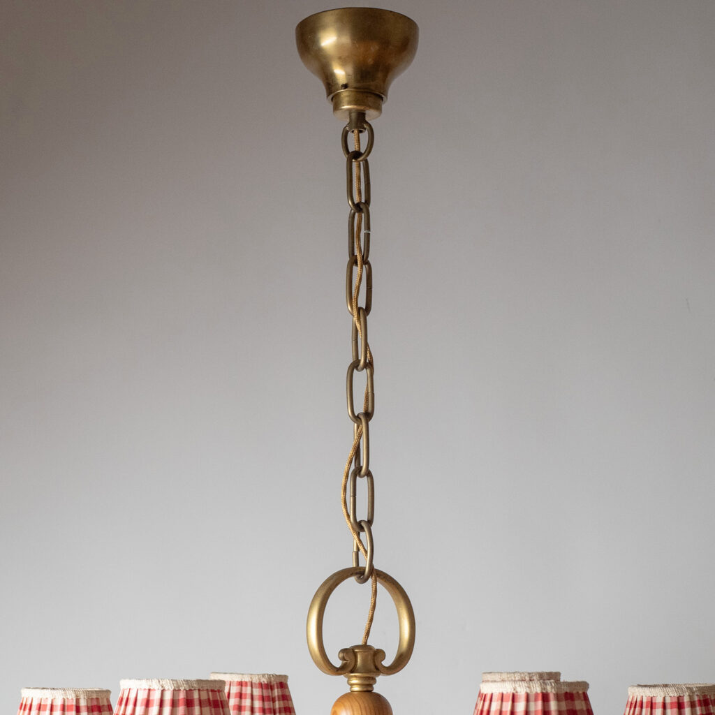 Swedish Painted Iron And Wood Chandelier, Bjerkås Armatur 1940s