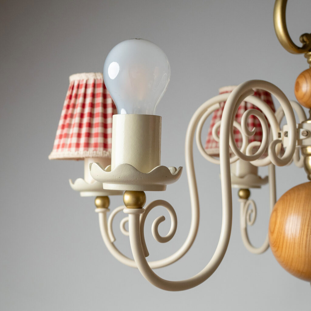 Swedish Painted Iron And Wood Chandelier, Bjerkås Armatur 1940s
