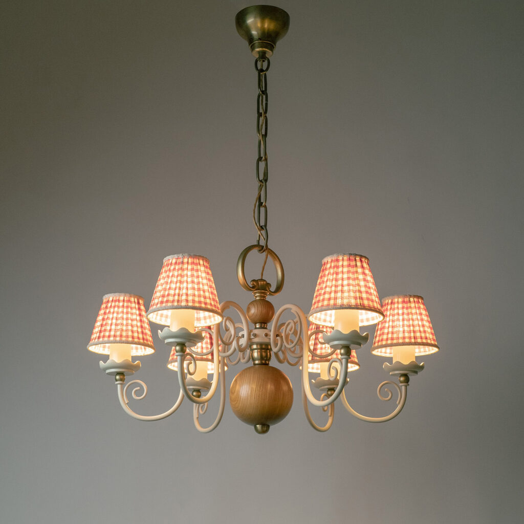Swedish Painted Iron And Wood Chandelier, Bjerkås Armatur 1940s