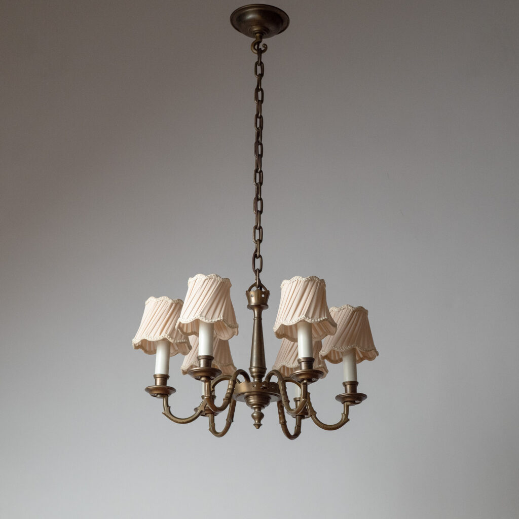 Bröderna Malmströms Patinated Brass Chandelier, 1940s