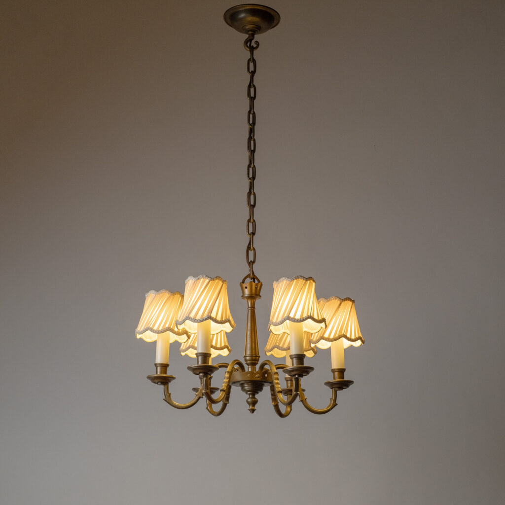 Bröderna Malmströms Patinated Brass Chandelier, 1940s
