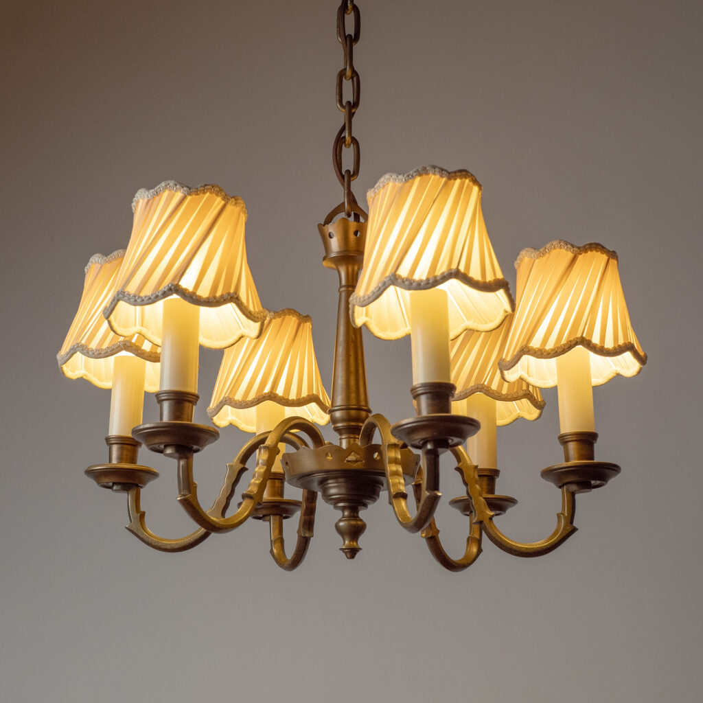 Bröderna Malmströms Patinated Brass Chandelier, 1940s