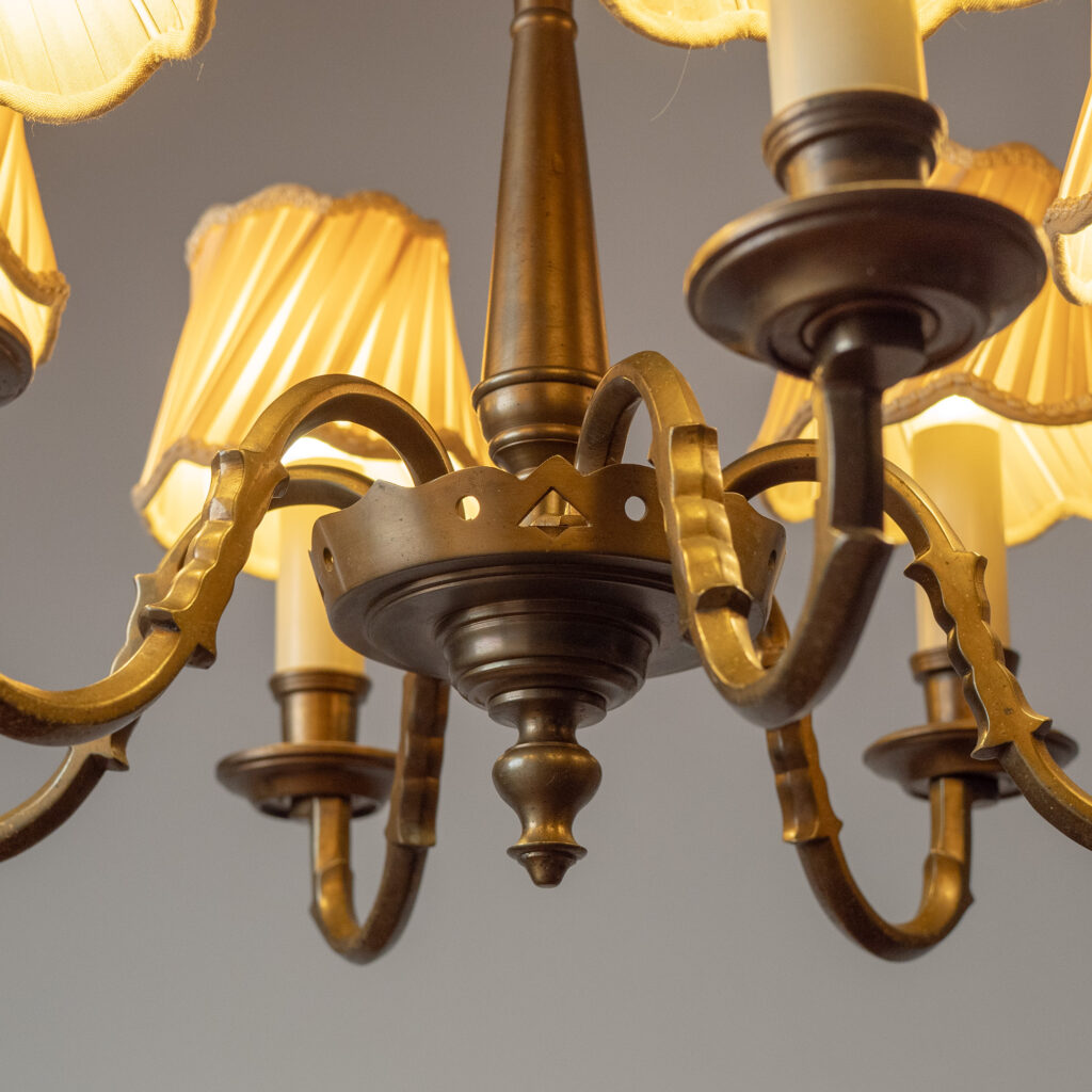 Bröderna Malmströms Patinated Brass Chandelier, 1940s