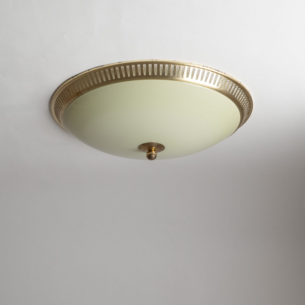 German Brass And Glass Flush Mount, 1950s