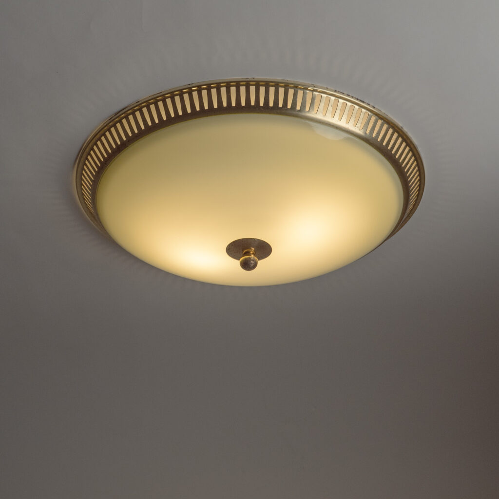 German Brass And Glass Flush Mount, 1950s