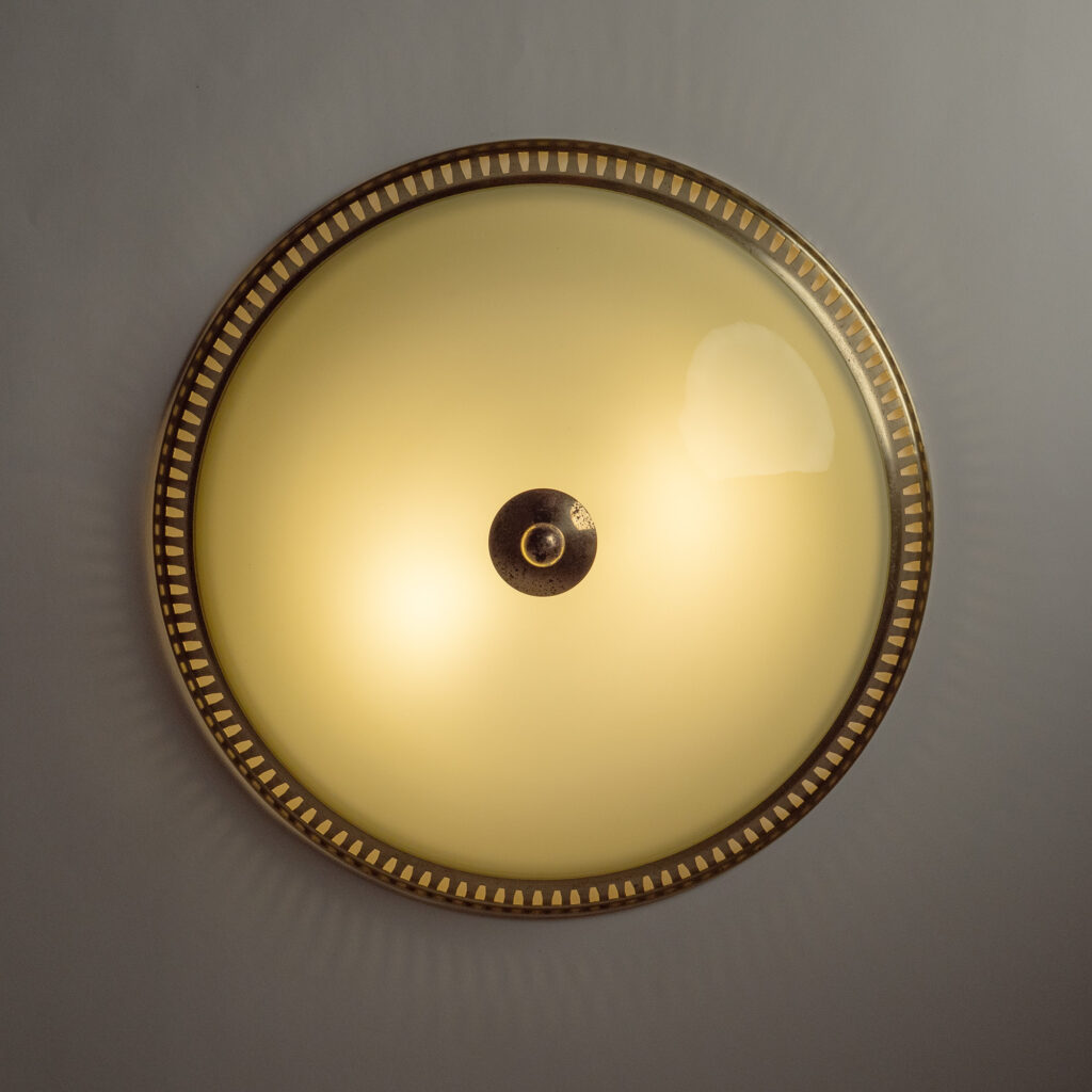 German Brass And Glass Flush Mount, 1950s