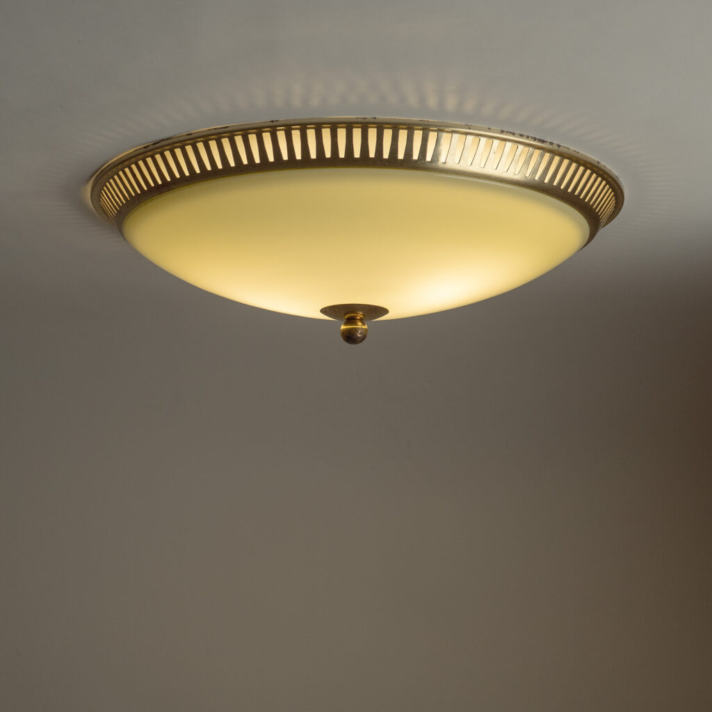 German Brass And Glass Flush Mount, 1950s