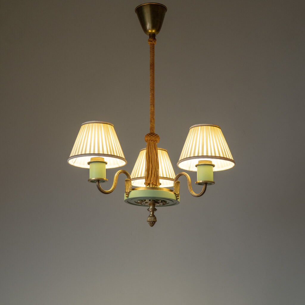 Eric Tidstrand Nordiska Kompaniet Brass And Wood Chandelier, 1937