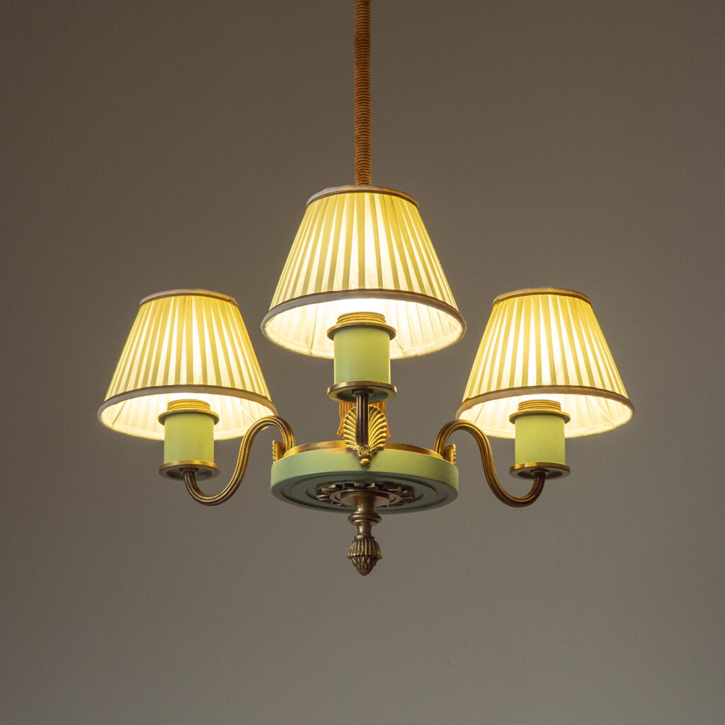 Eric Tidstrand Nordiska Kompaniet Brass And Wood Chandelier, 1937