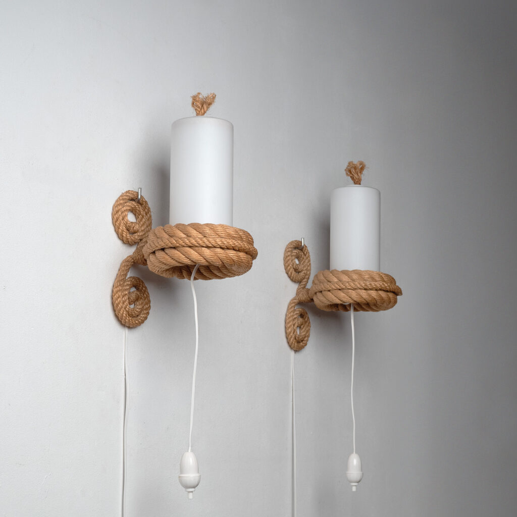 Audoux Minet Rope And Glass Wall Lights, circa 1960