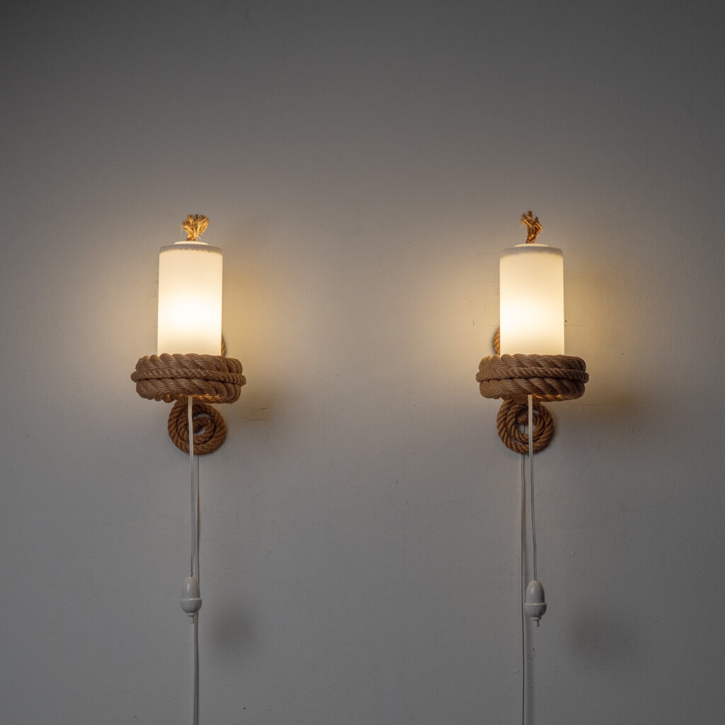 Audoux Minet Rope And Glass Wall Lights, circa 1960