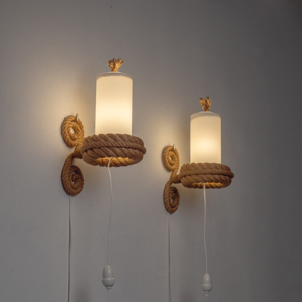 Audoux Minet Rope And Glass Wall Lights, circa 1960