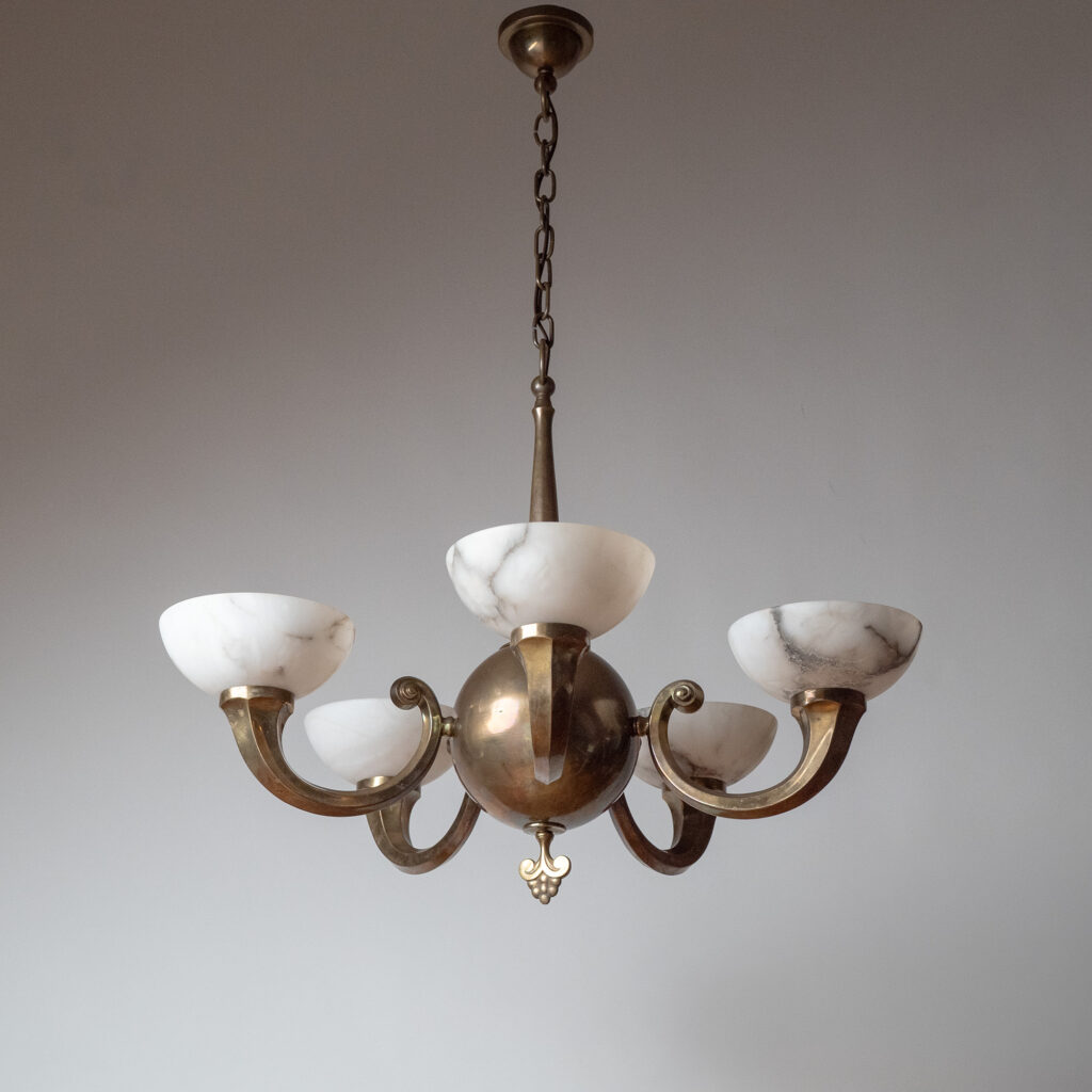 C.G. Hallberg Brass And Alabaster Chandelier, 1930s