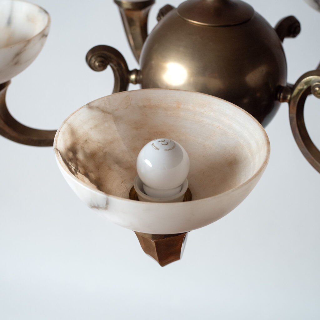 C.G. Hallberg Brass And Alabaster Chandelier, 1930s