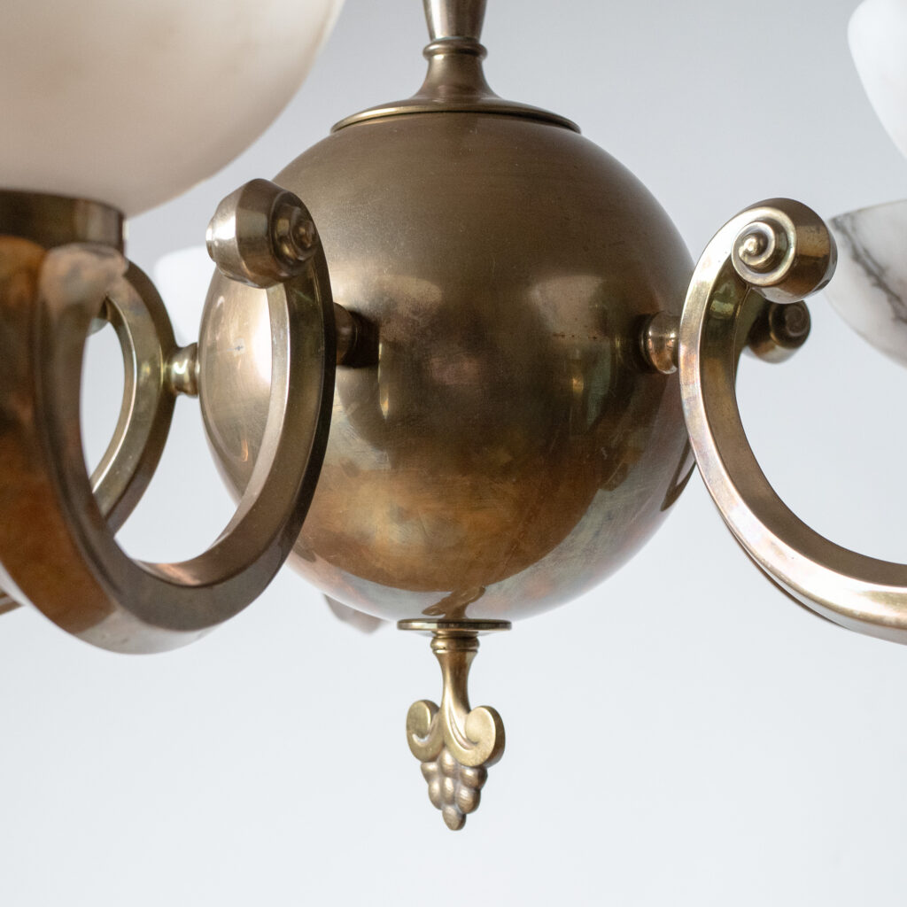 C.G. Hallberg Brass And Alabaster Chandelier, 1930s