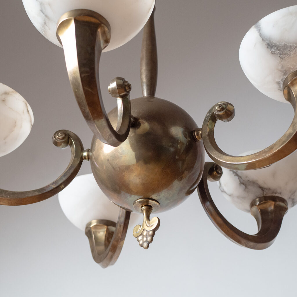 C.G. Hallberg Brass And Alabaster Chandelier, 1930s
