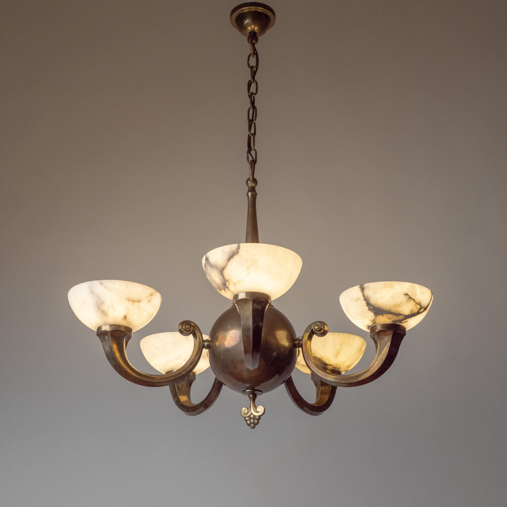 C.G. Hallberg Brass And Alabaster Chandelier, 1930s