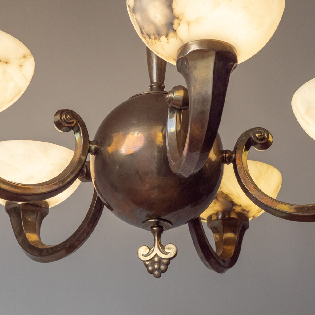 C.G. Hallberg Brass And Alabaster Chandelier, 1930s