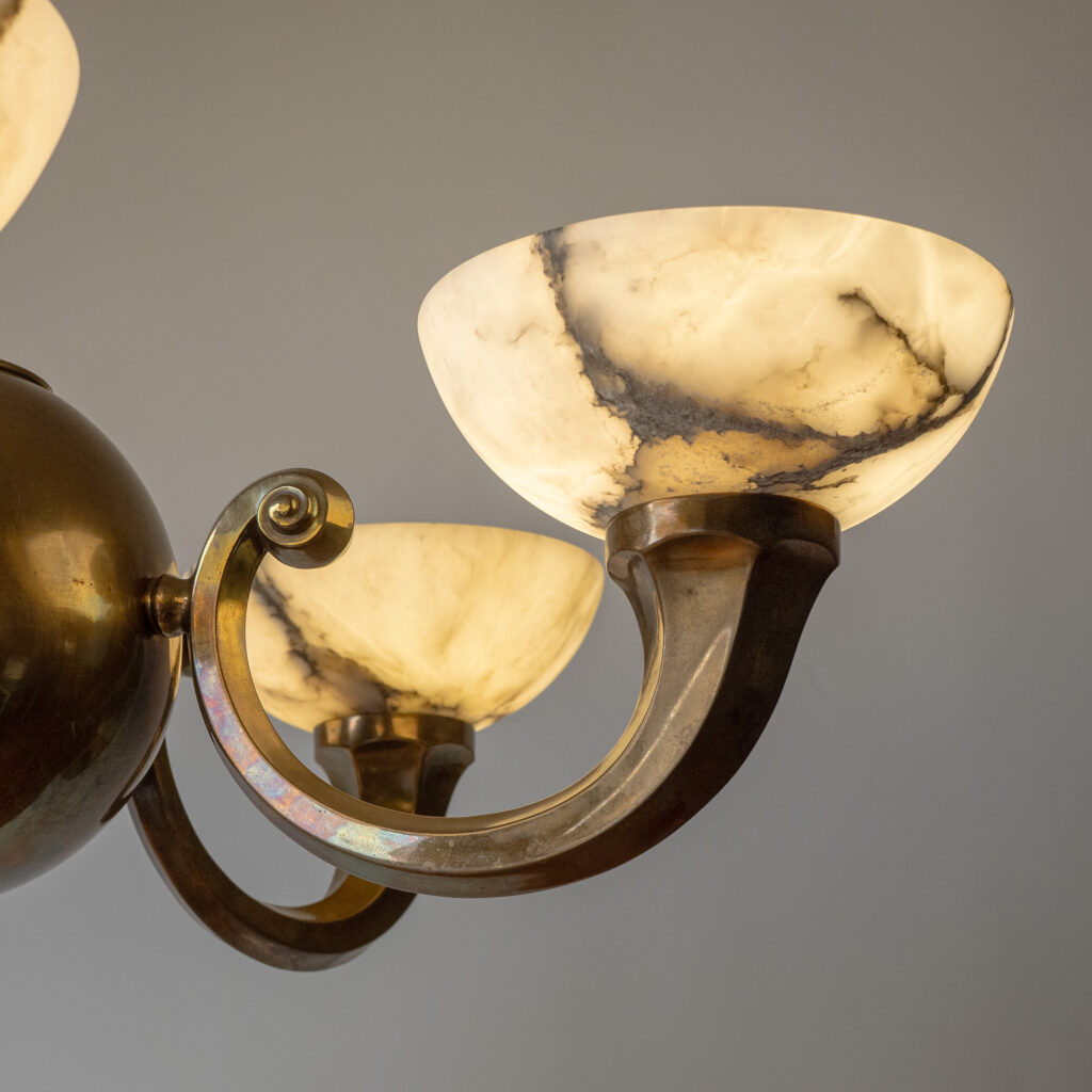C.G. Hallberg Brass And Alabaster Chandelier, 1930s