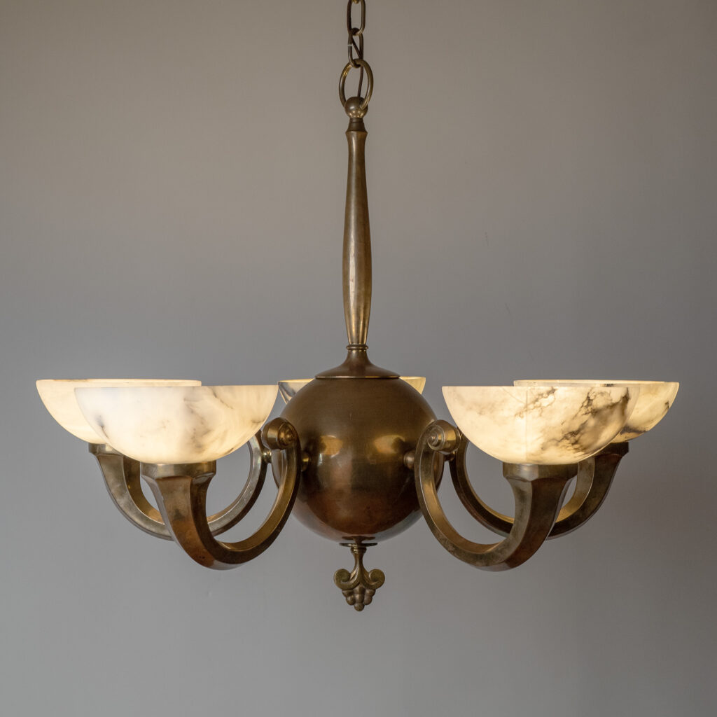 C.G. Hallberg Brass And Alabaster Chandelier, 1930s